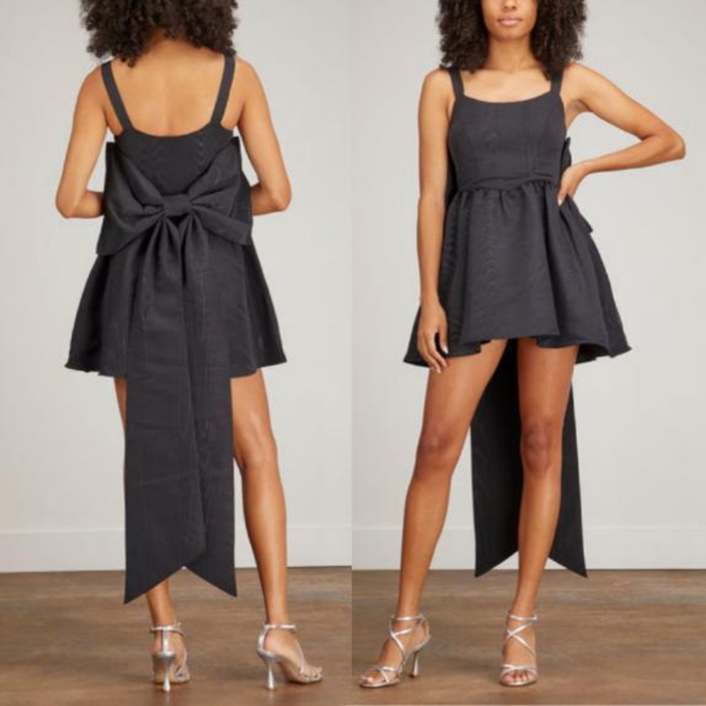 NWT LOVESHACKFANCY spin dramatic bow tie mini dress in black